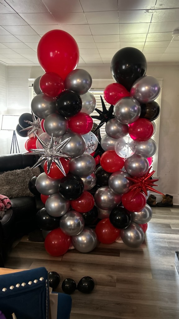Red and silver balloon columns